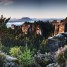 Die Landschaft der Bastei zum Sonnenaufgang