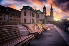Brühlsche Terrasse an einem stürmischen Abend