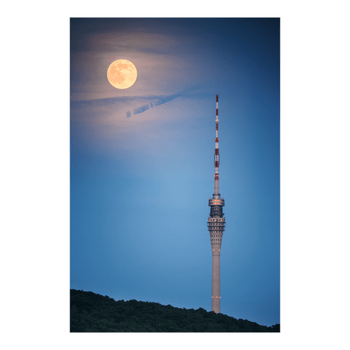 Fotoabzug (00504) Fernsehturm Dresden mit Vollmond