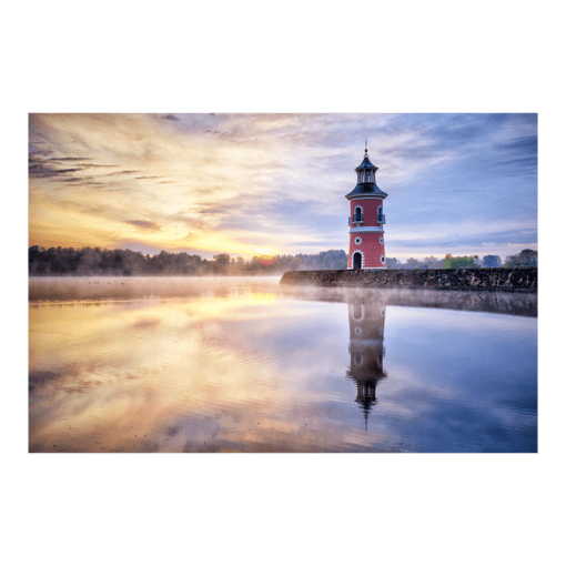 Alu-Dibond (00697) Leuchtturm Moritzburg Spiegelung
