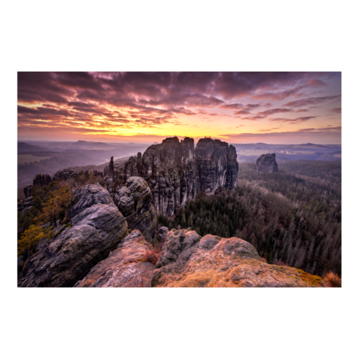 Fotoabzug (01452) Schrammsteine zum Sonnenuntergang
