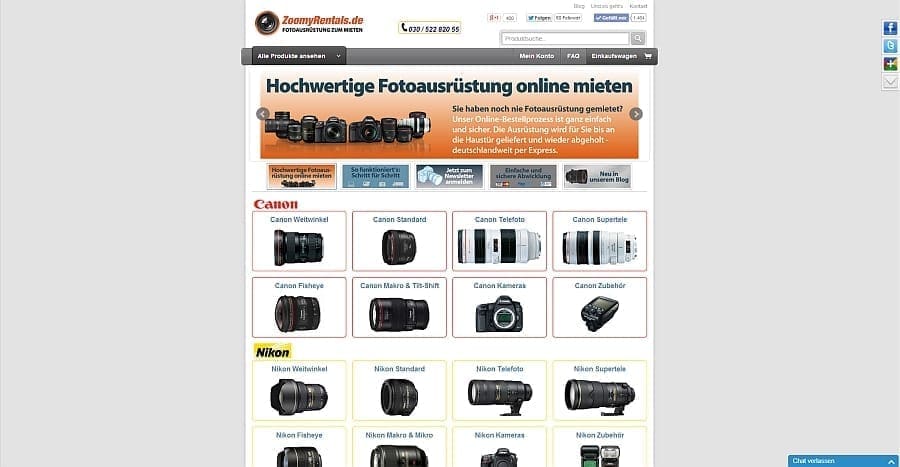 Kameraausrüstung von ZoomyRentals.de