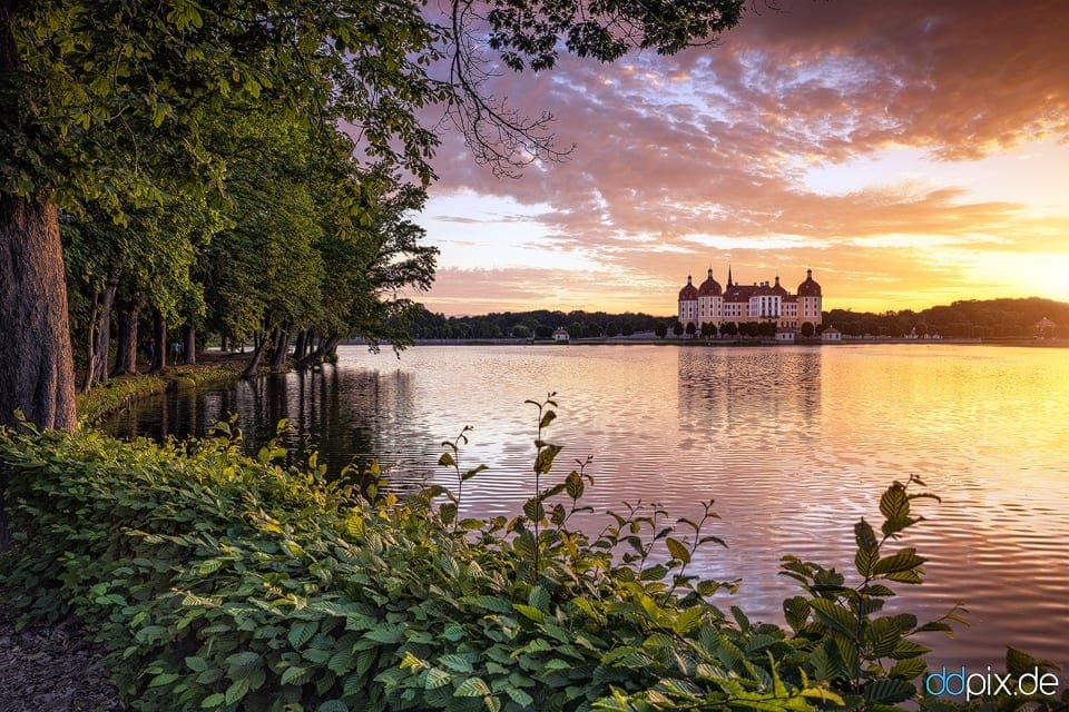 Sonnenuntergang am Schloss Moritzburg