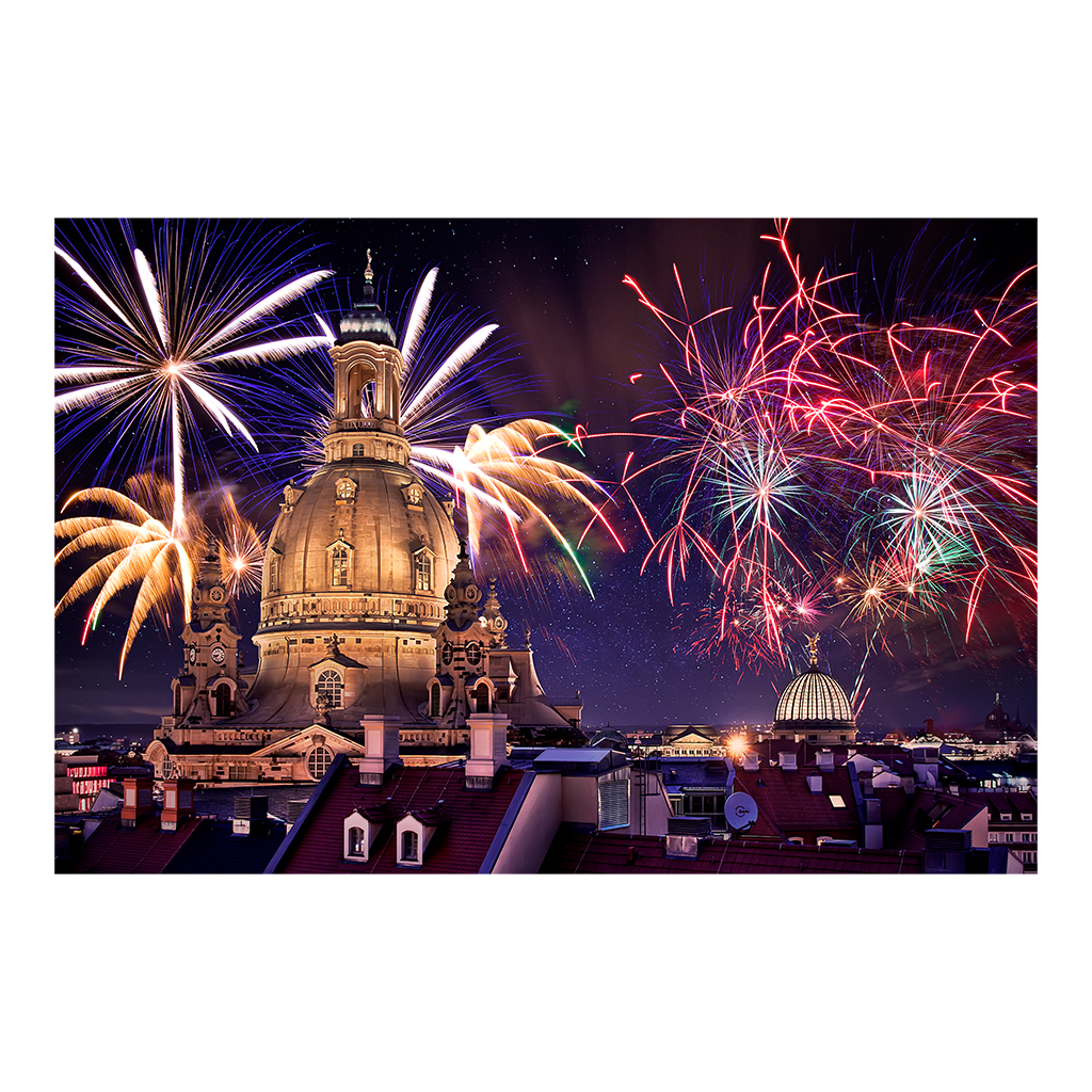 Acryl Board (00219) Feuerwerk hinter der Frauenkirche