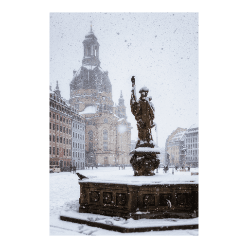 Poster (00666) Friedensbrunnen bei Schneefall