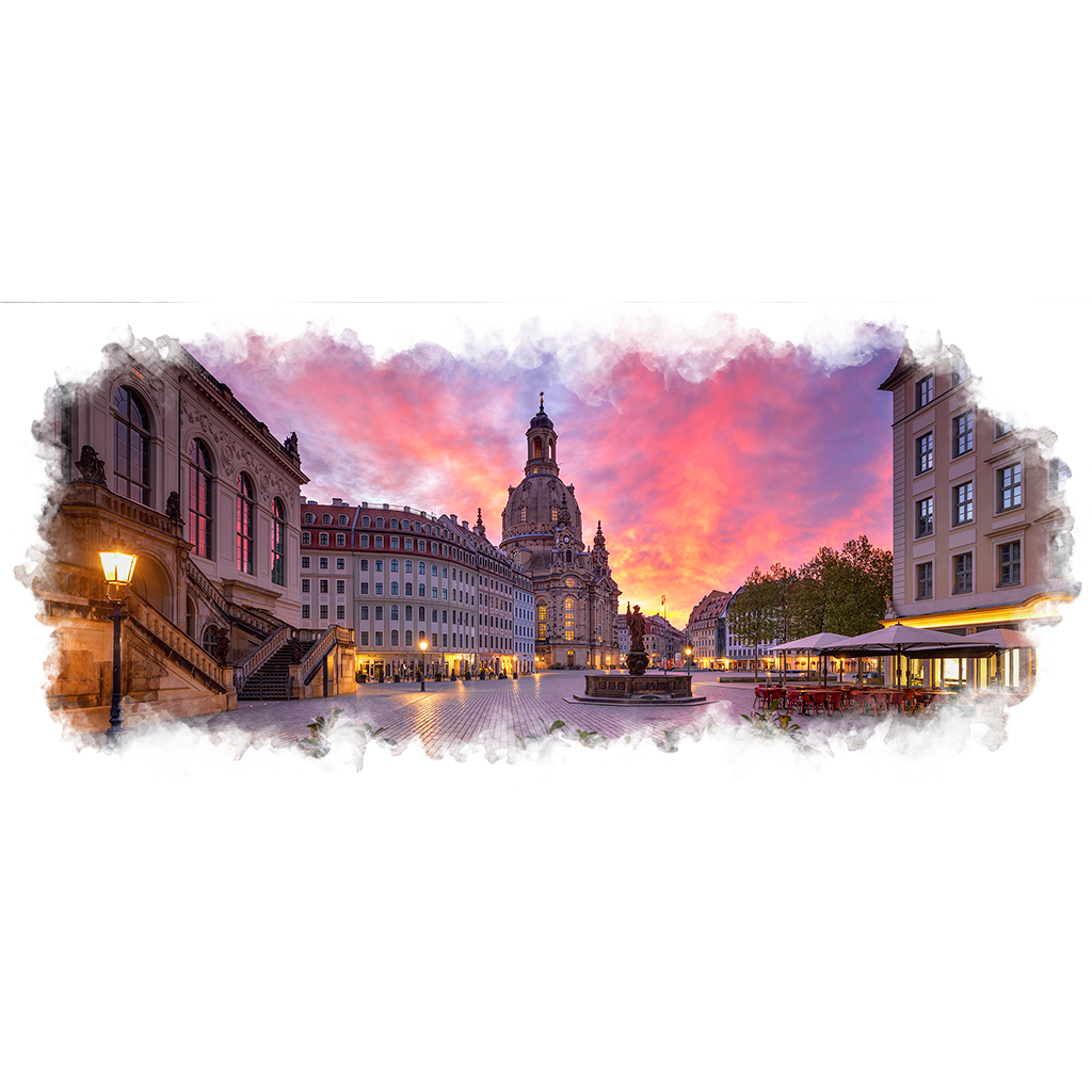 Fototasse (Nr. 01354) Neumarkt mit Frauenkirche zum Sonnenaufgang